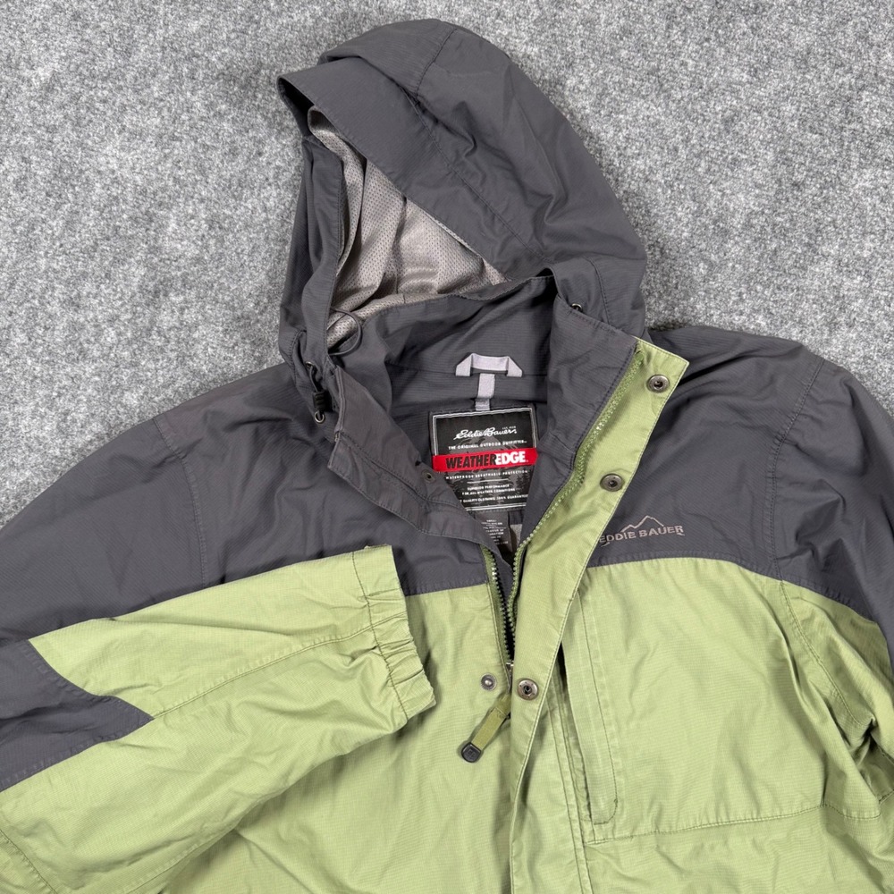 Eddie Bauer Jakcet Medium Green WeatherEdge Hood Waterproof Breathable Flaw Mens